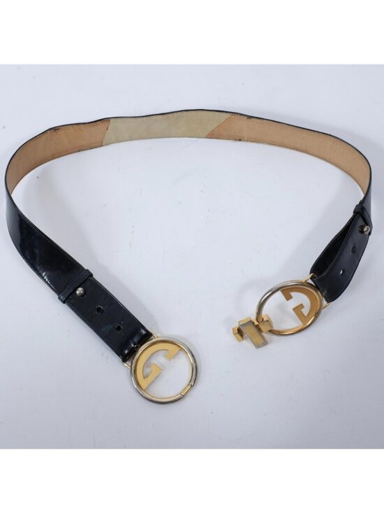 Vintage GUCCI 85 / 34 belt patent leather double G buckle GG gold Rare main image 7